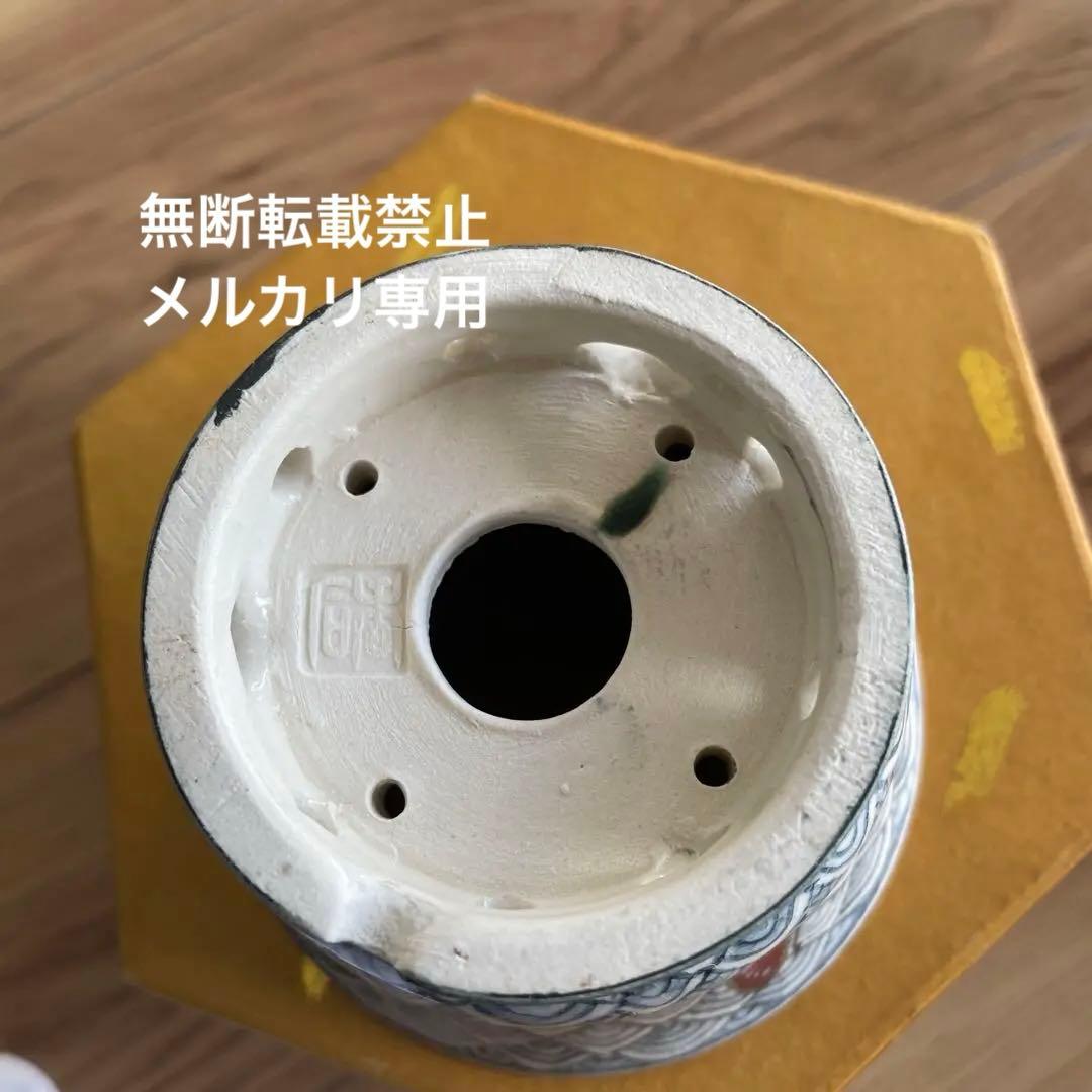 ミニ盆栽鉢　絵鉢　桑津香石　丸鉢　蝶柄　山野草