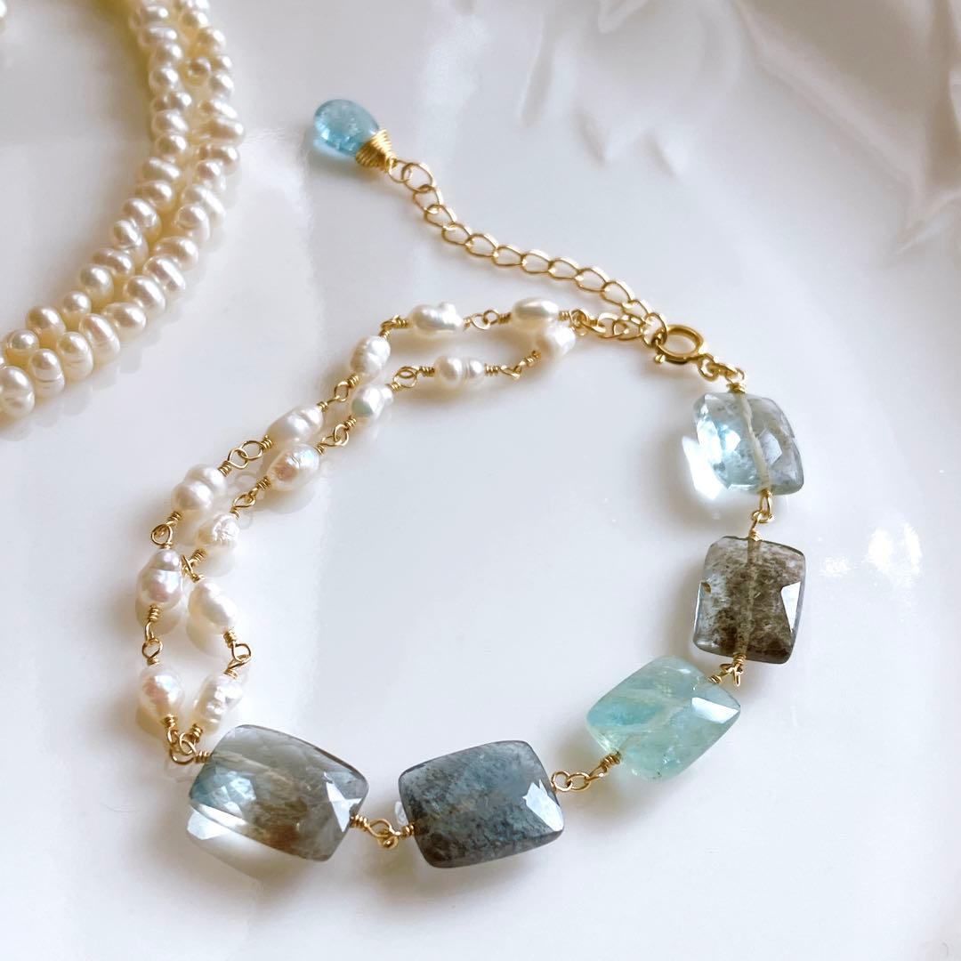 Kaya◆高品質✧スイスブルートパーズ×ブルームーンストーンブレスレット