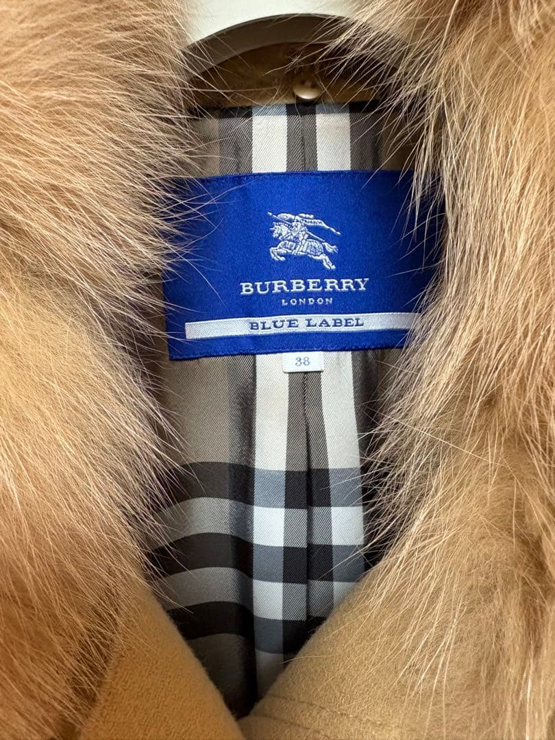 【美品】バーバリーブルーレーベル アンゴラフォックスファー ロングコート38