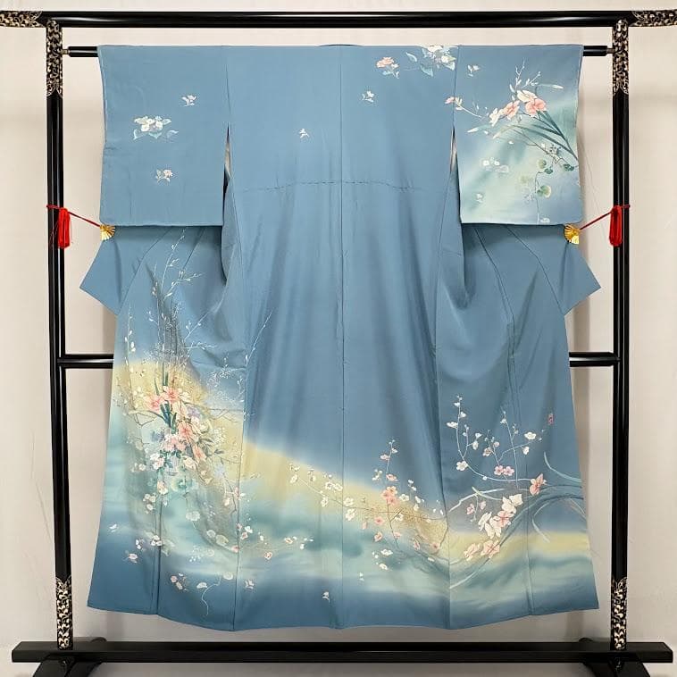 ゆりのはな　訪問着　十日町友禅作家　日本画家　白鳥映雪　SS寸　正絹　L103