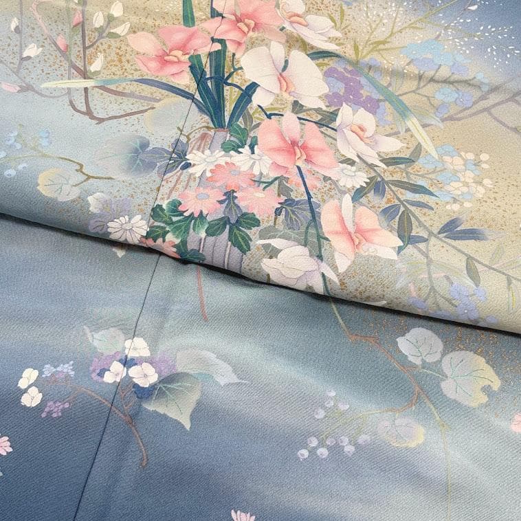 ゆりのはな　訪問着　十日町友禅作家　日本画家　白鳥映雪　SS寸　正絹　L103