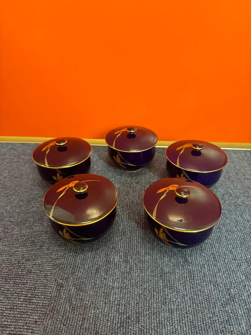 1958 香蘭社　金彩　湯呑蓋付　5客