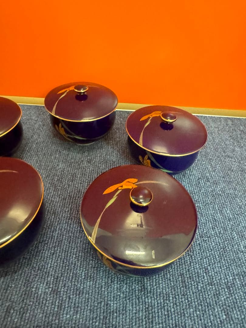 1958 香蘭社　金彩　湯呑蓋付　5客