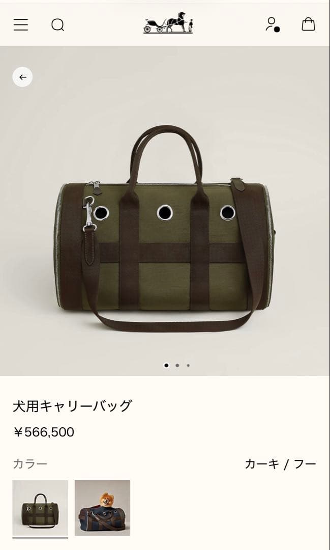 エルメス　犬用キャリーバッグ　カーキ