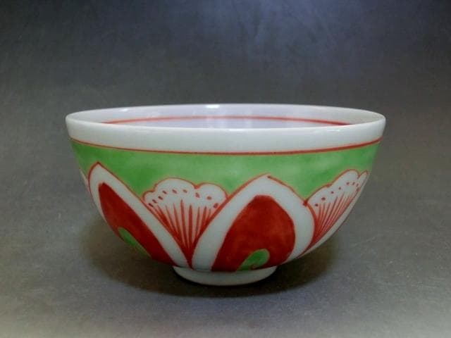 碗■蓮紋赤絵茶碗【瑞佛軒製】江西省陶瓷出口公司景徳鎮特芝 ぐい呑み 古玩 唐物■