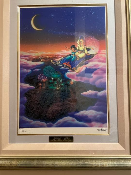 【希少】　Disney ディズニー　ALADDIN アラジン　絵画　美術品　額縁