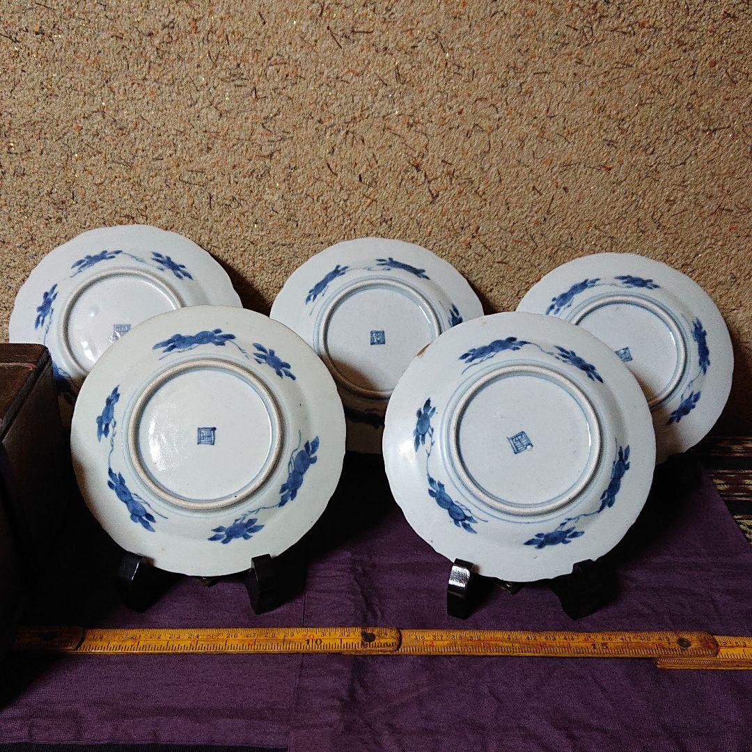 古伊万里 南蛮人と伝書鳩(鷹)図  輪花 菓子器 皿