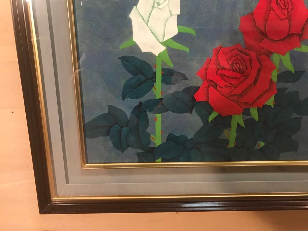 佐藤昭三　「紅白薔薇」　日本画１０号　直筆サイン・落款有り