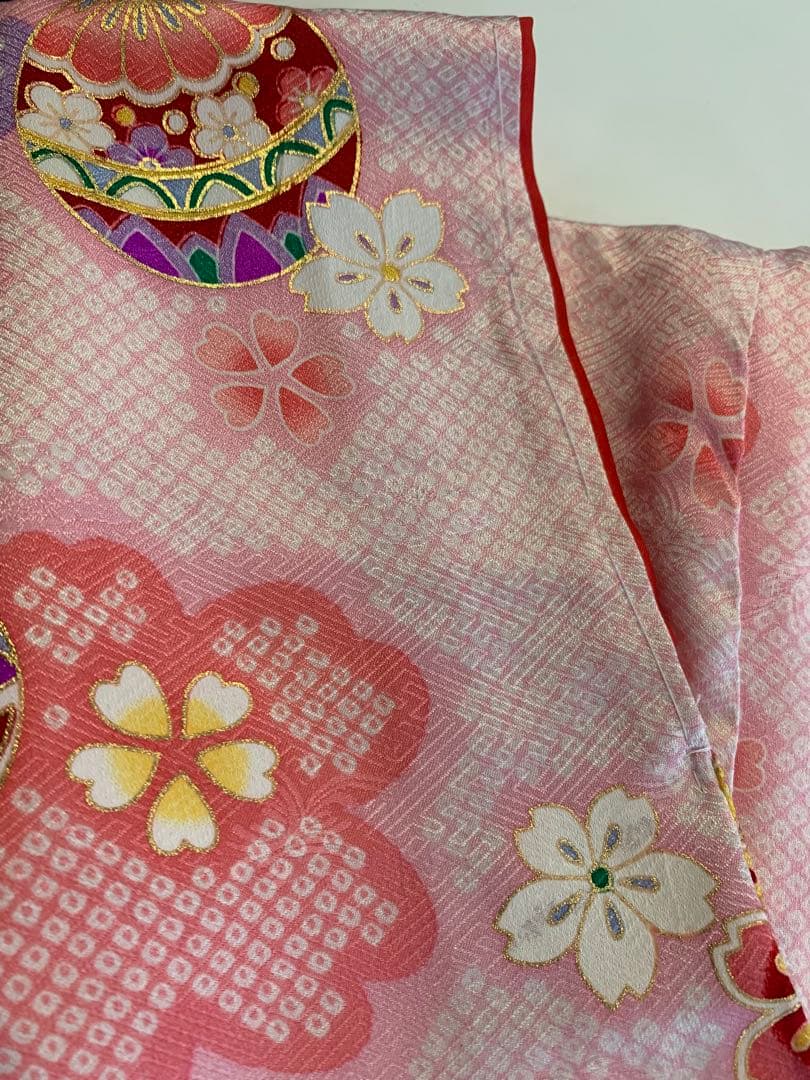 七五三⭐︎正絹⭐︎桜古典柄着物、被布コート、ファー襟付き7点セット新品タグ付三歳五歳