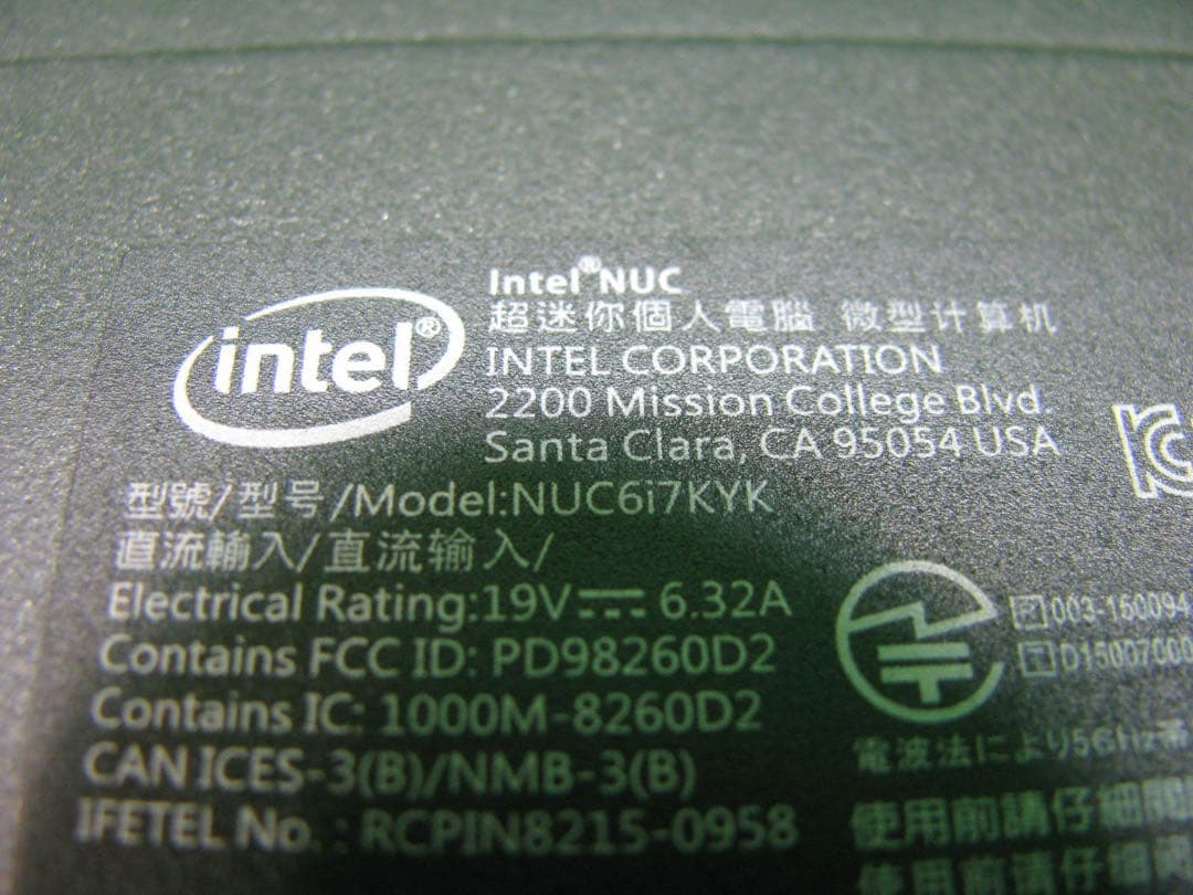 ジャンク品Intel NUC NUC6i7KYK ミニPC i7/8GBメモリ