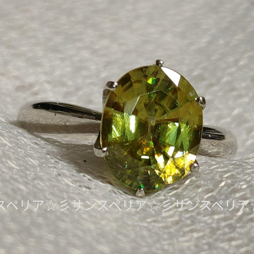 最終値下 少々訳有Pt900大きなスフェーン 3.28ctのシンプルリング鑑別付