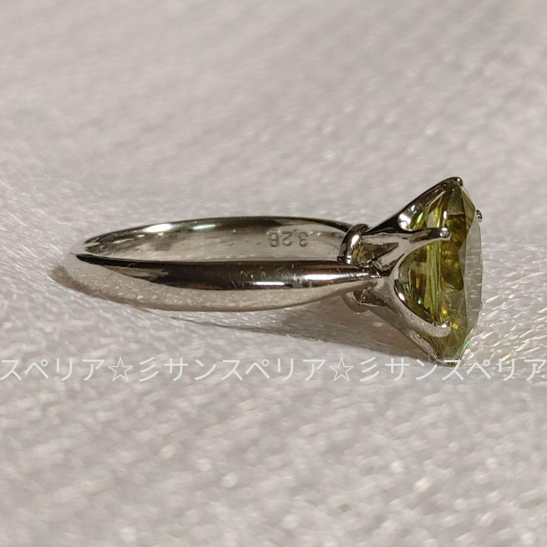 最終値下 少々訳有Pt900大きなスフェーン 3.28ctのシンプルリング鑑別付