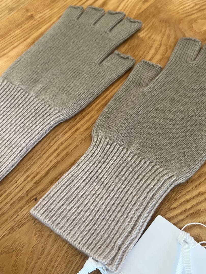 Graphpaper フィンガーレスニットグローブ　グレーxベージュ