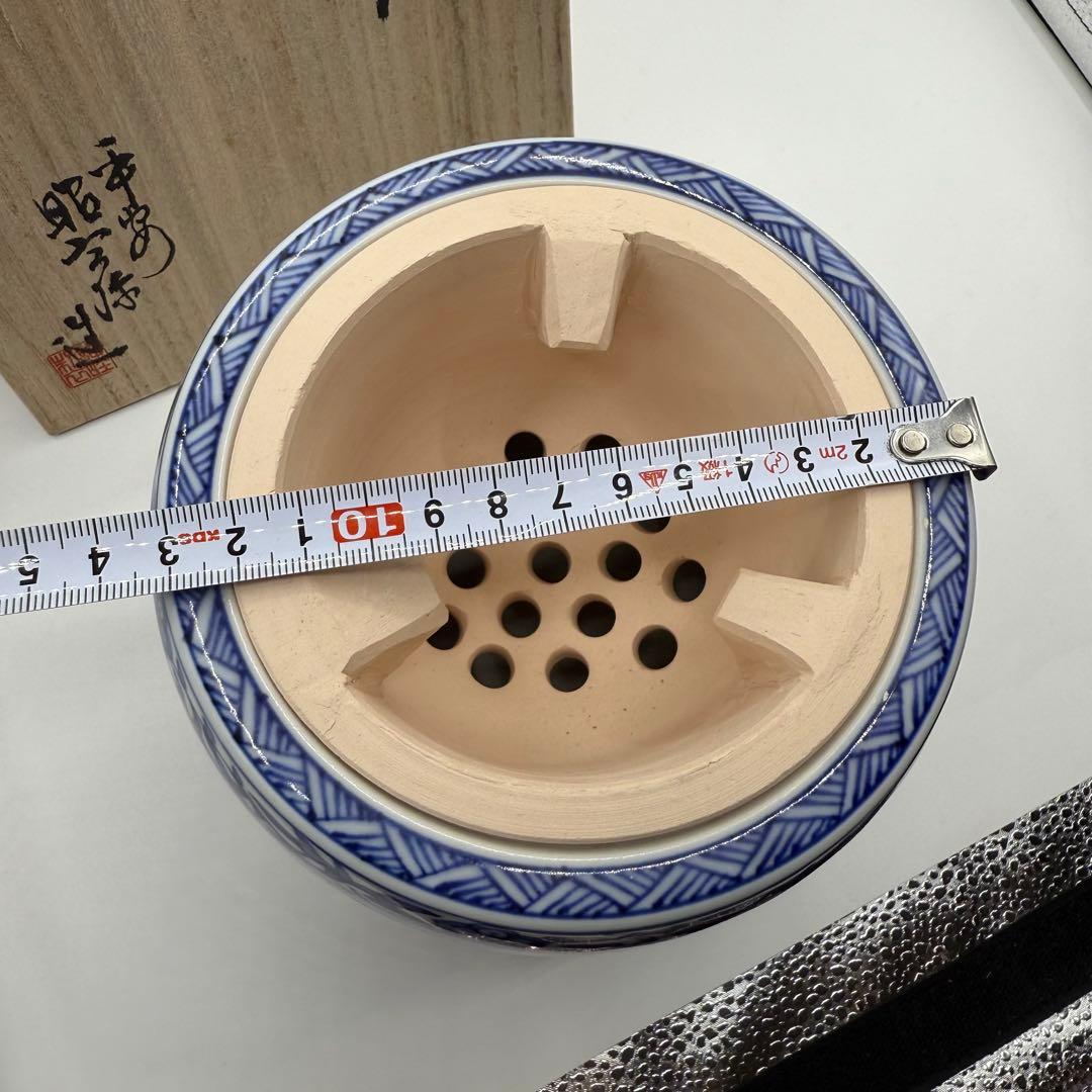 煎茶道具 涼炉 染付花鳥 高野昭阿弥作