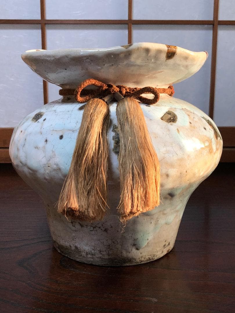 【金海砂金袋型花瓶】　粉引白釉鉄砂彩　益子　合田好道・韓国金海窯造