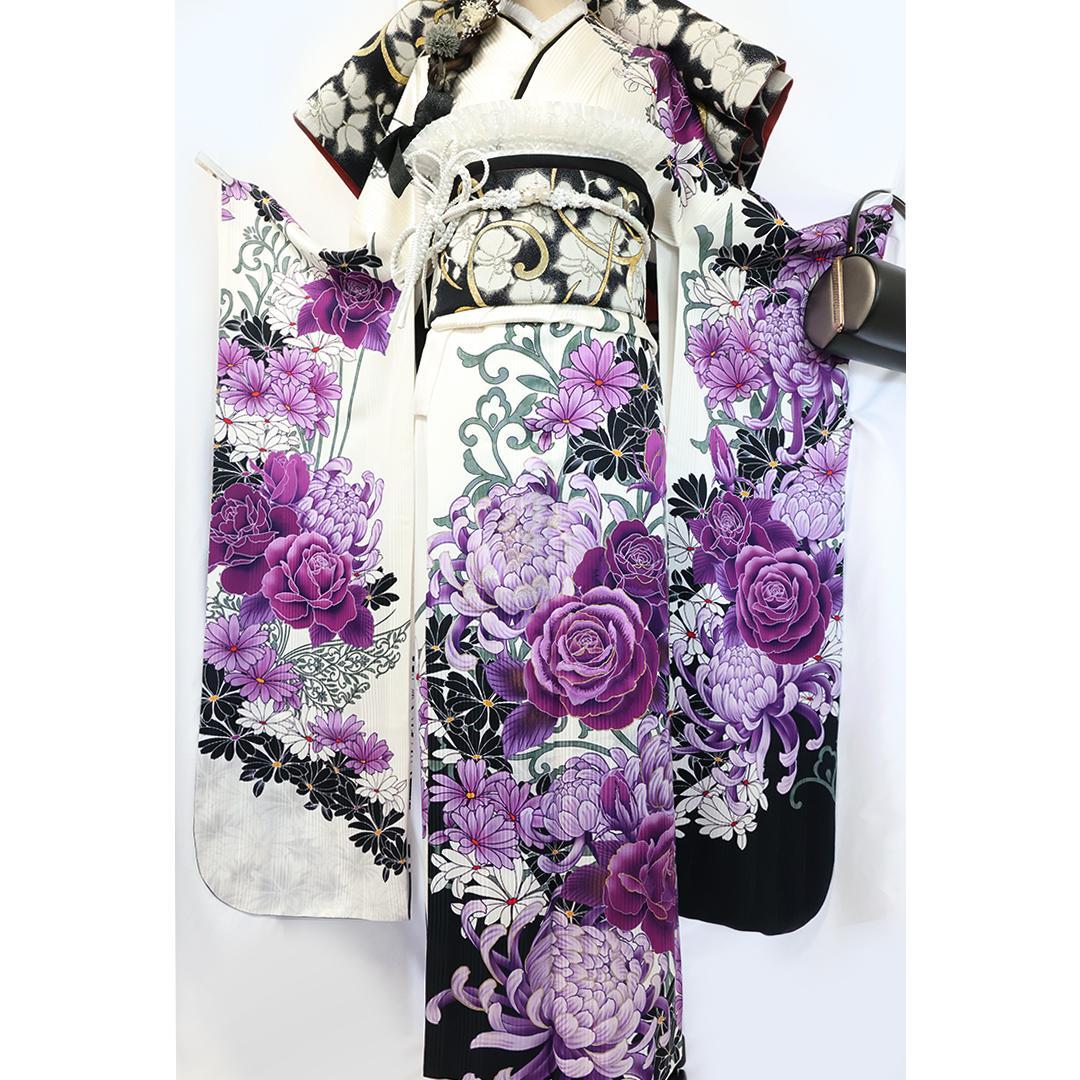 極美品！希少！◆ 振袖7点セット ◆丈162cm人気ホワイト系フルセットSv15