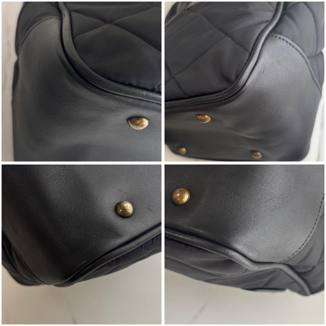 【極美品】Barbour ハンドバッグ　キルティング　黒　レザー×ナイロン