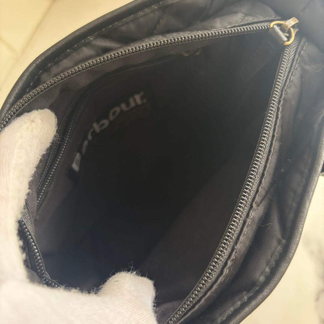 【極美品】Barbour ハンドバッグ　キルティング　黒　レザー×ナイロン