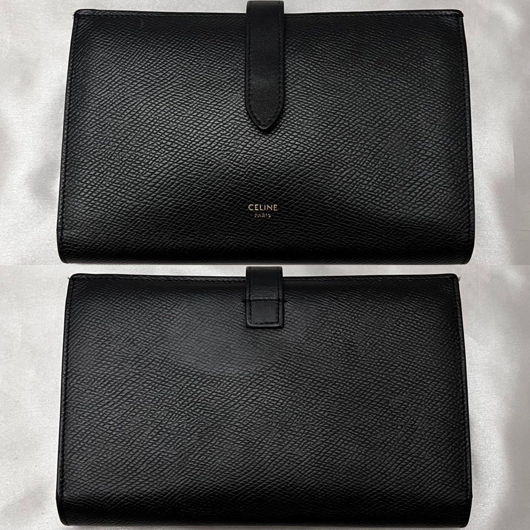 ◇美品◇セリーヌ　ストラップウォレット　ラージ　二つ折り財布　ブラック　レザー