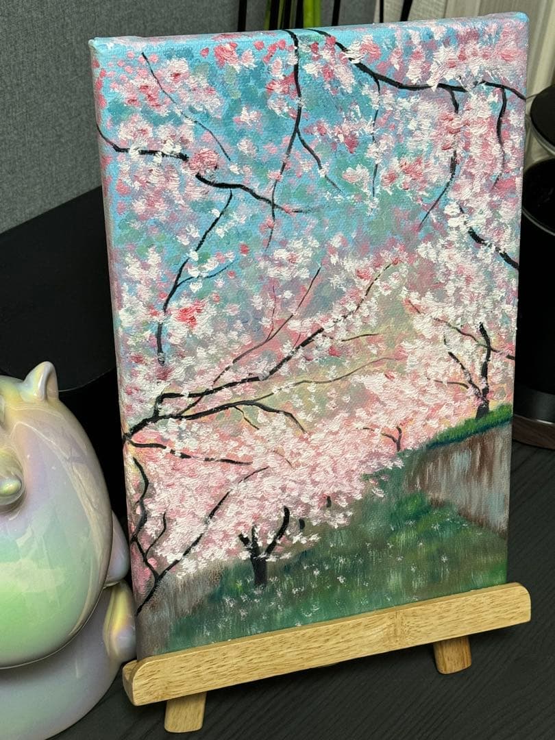 「早桜」　手描き　油絵　風景画　原画　油彩画　印象派
