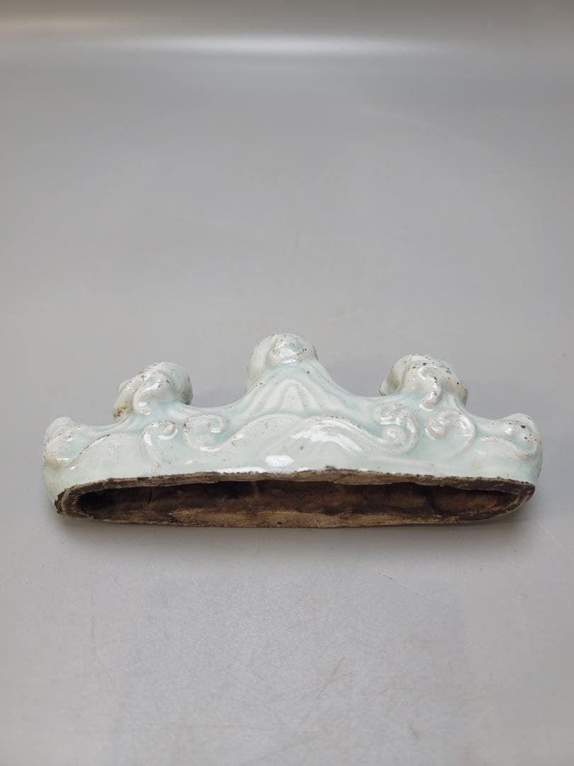 中国美術 文房具 青白磁 筆架 木彫龍 硯 二件