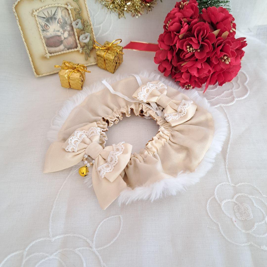 クリスマス幅広ファーシュシュ(ゴールド×白)わんちゃん猫ちゃん用