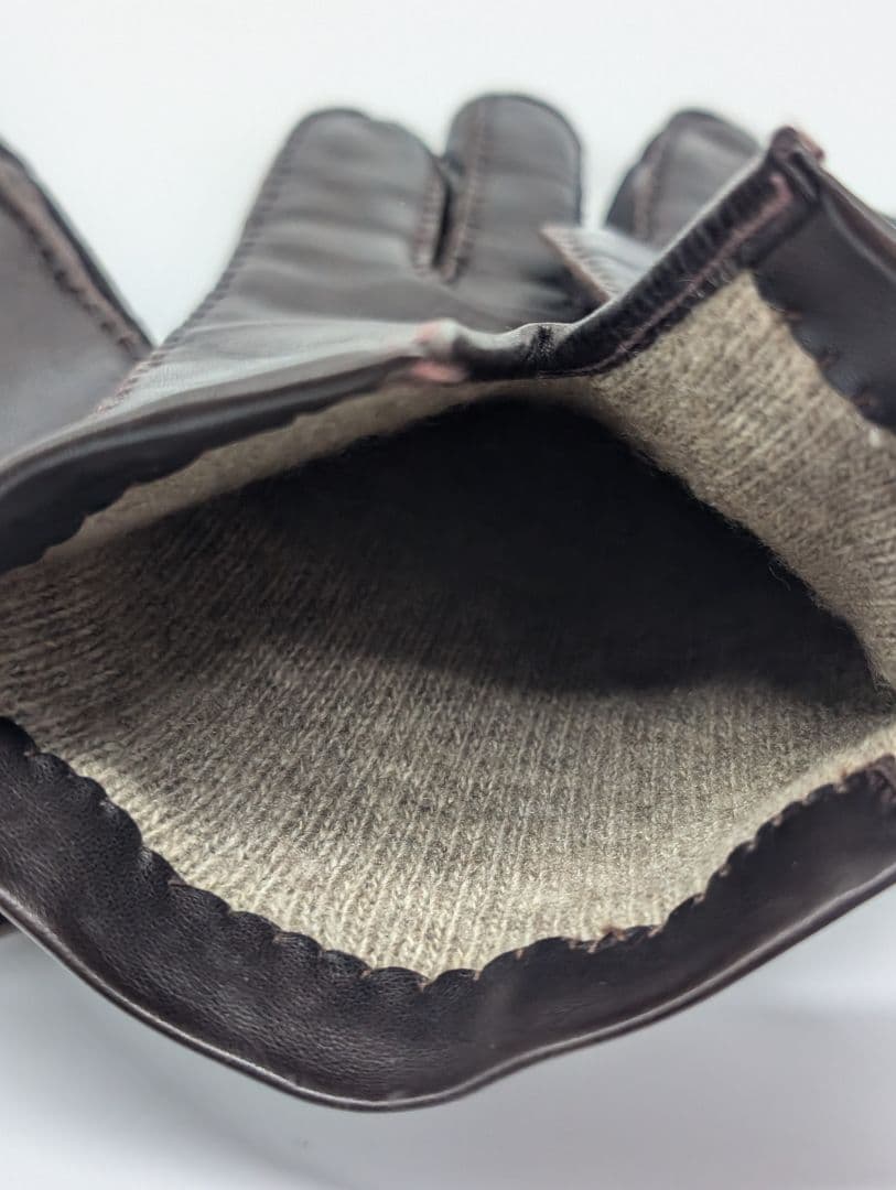 PRADA プラダ ブラウン 本革 レザーメンズ手袋 裏地カシミヤ100%