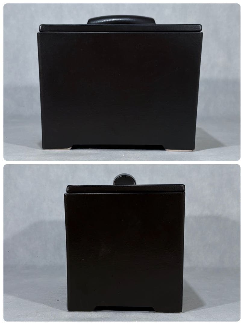 黒四方陶器製　火消壺　水屋道具　美品　茶道具　送料込