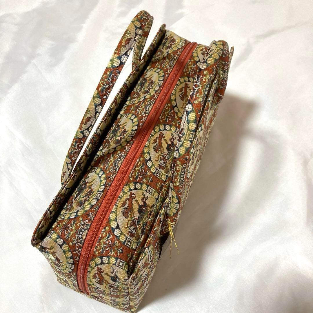 【未使用】利休バック/正絹　京都　西陣織/獅子狩文錦　古代錦/和装小物　お茶席