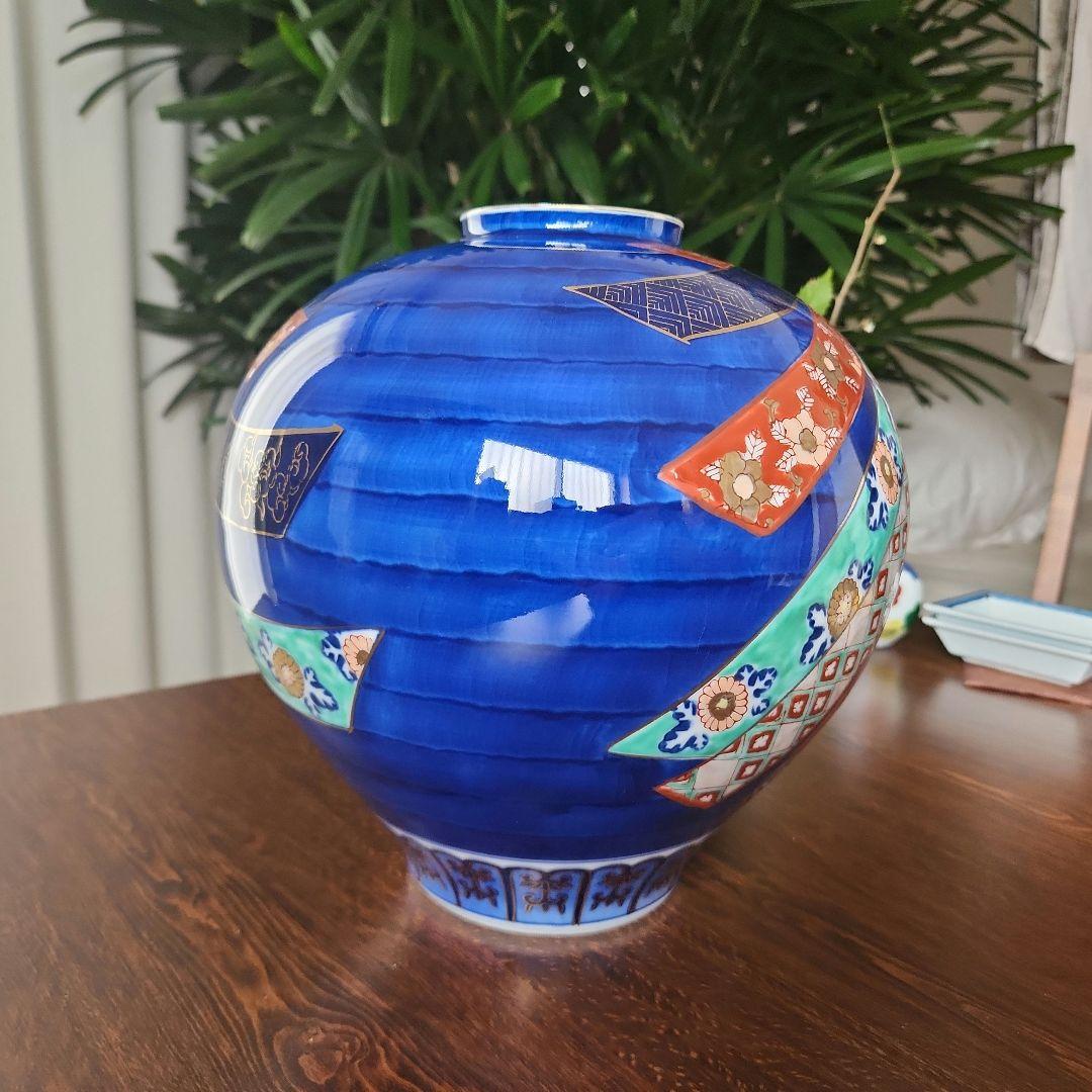 古伊万里　花瓶　壺　有田焼　GOLDIMARI　結び　金襴手　骨董　伊万里焼