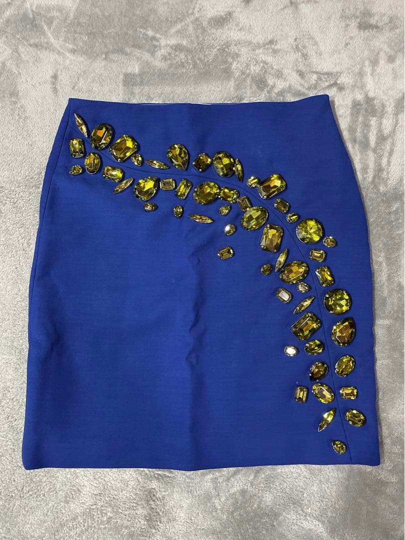 PRADA プラダ スカート 大粒ビジュー装飾 38 ブルー系