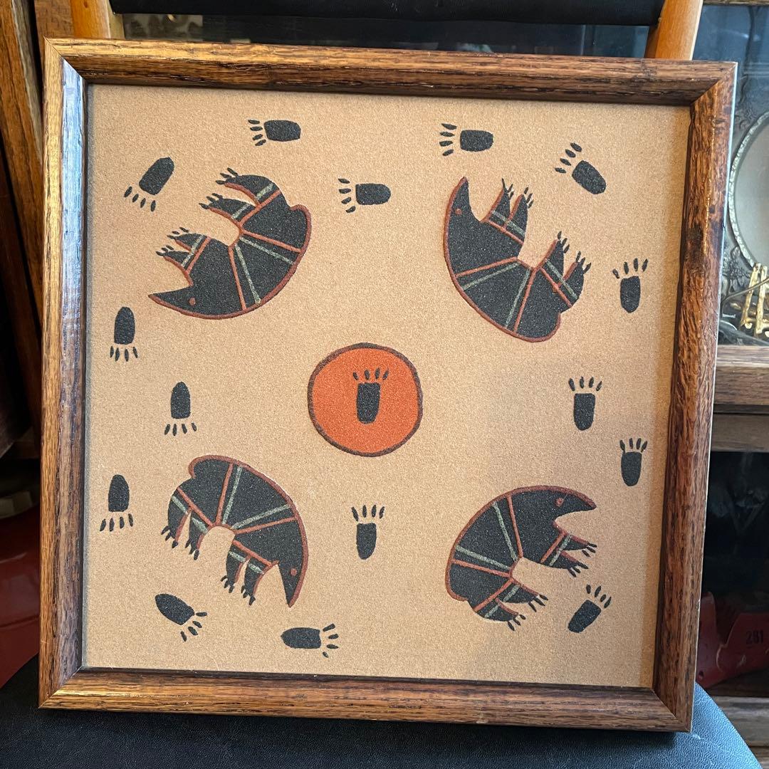 貴重★ネイティブアメリカン　4方向熊ベアーサンドペイント砂絵ナバホ族インディアン