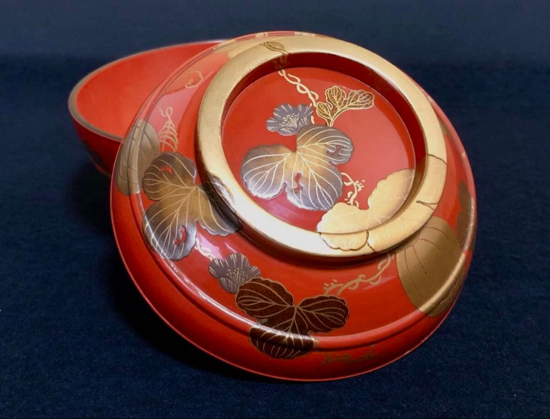 「祖」根来 瓜図 高蒔絵 菓子椀10客 塗師 仙斎 共箱 (122A)