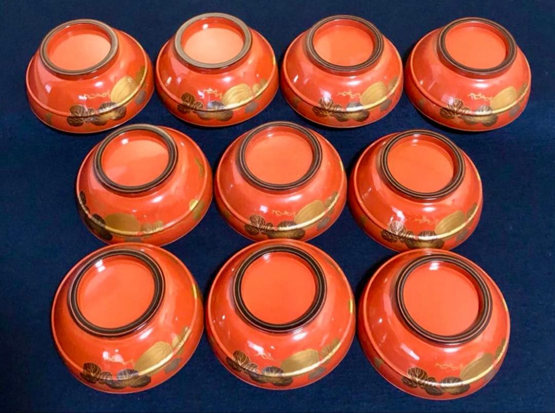 「祖」根来 瓜図 高蒔絵 菓子椀10客 塗師 仙斎 共箱 (122A)