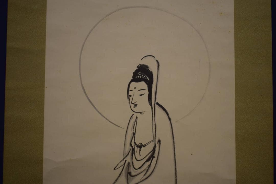 真作/臨済宗/第7代/天龍寺派/管長/関精拙/観音像画賛/布袋屋掛軸HI-764