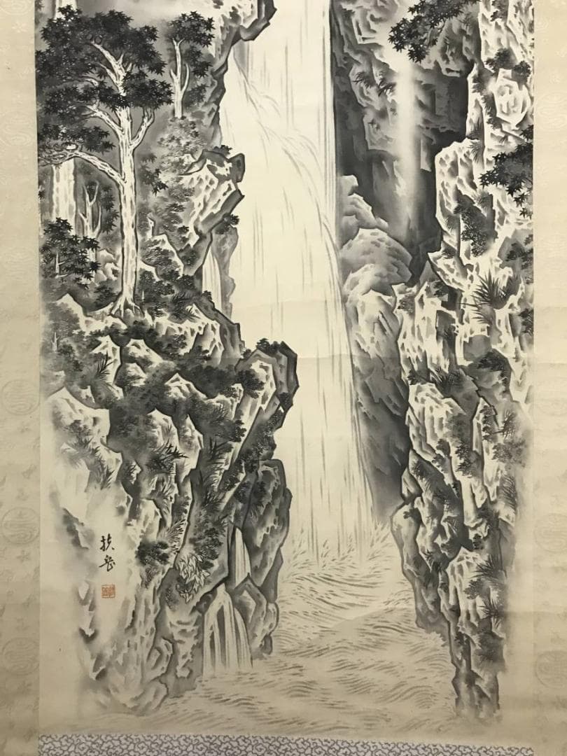 【真作】扶岳/滝図/掛軸/名家伝来/AB-790