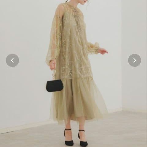 【Dorry Doll / niana】 リボン刺繍 ギャザードレス 結婚式 M