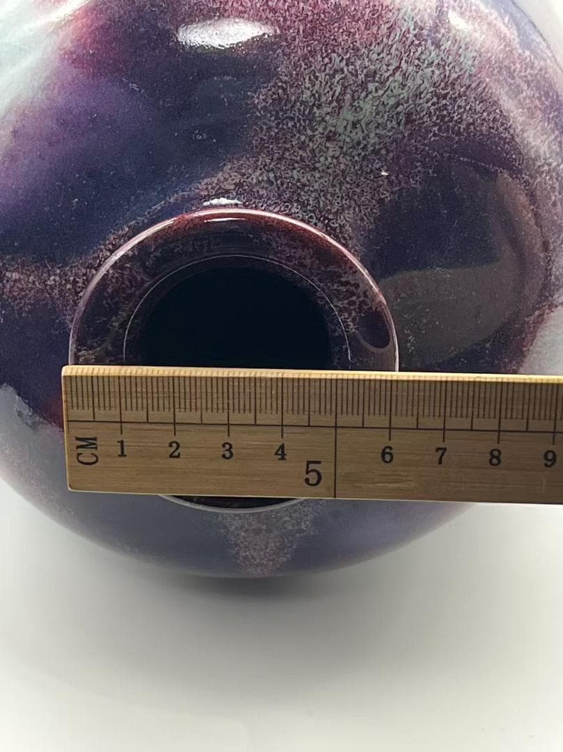 鈞窯　天青釉紫斑瓶　窯変釉　辰砂　花入　花瓶　茶道具 唐物(B-106)