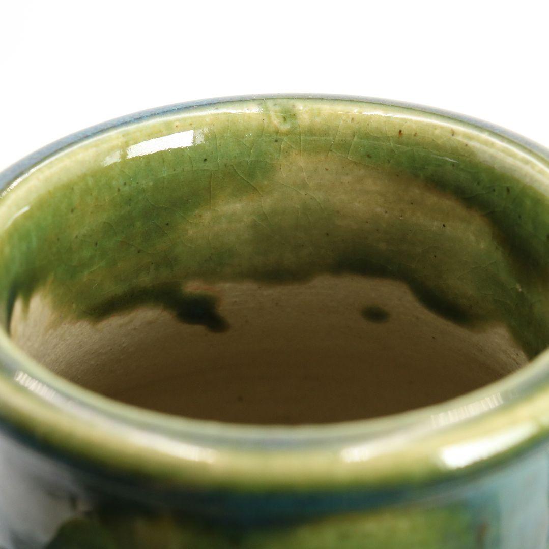 北大路魯山人作 青織部三耳壷 黒田陶々庵識 共箱　UM291