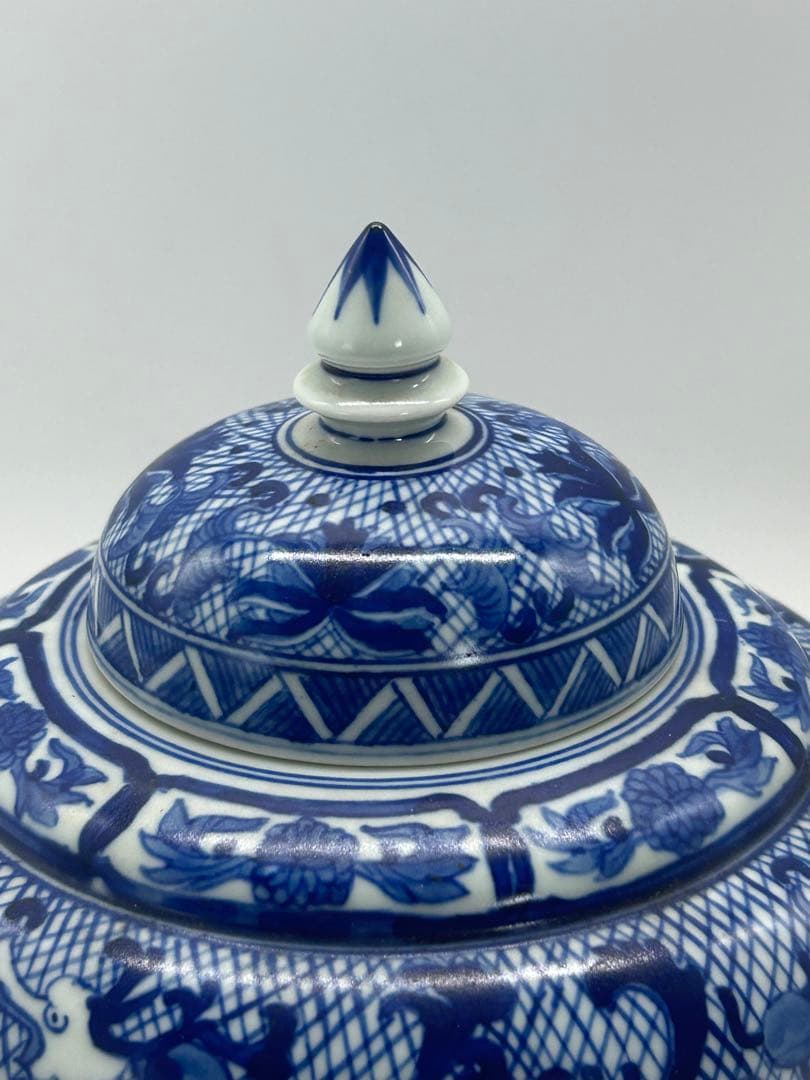 中国　染付　龍鳳紋蓋付壺　大清雍正年製銘　送料込み0814