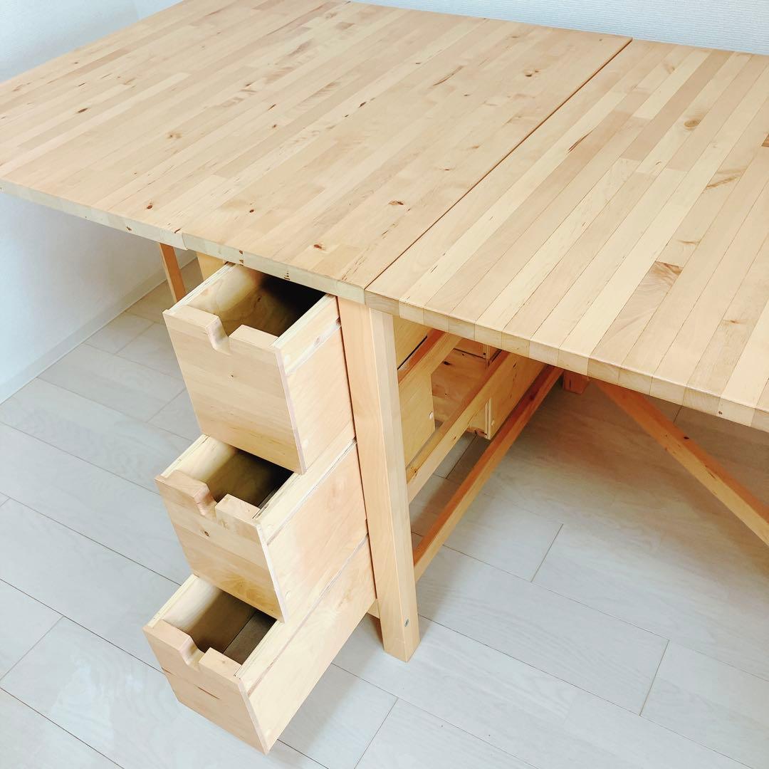 11/22迄イケア 折りたたみダイニングテーブル ノールデン　木目　引き出し付き