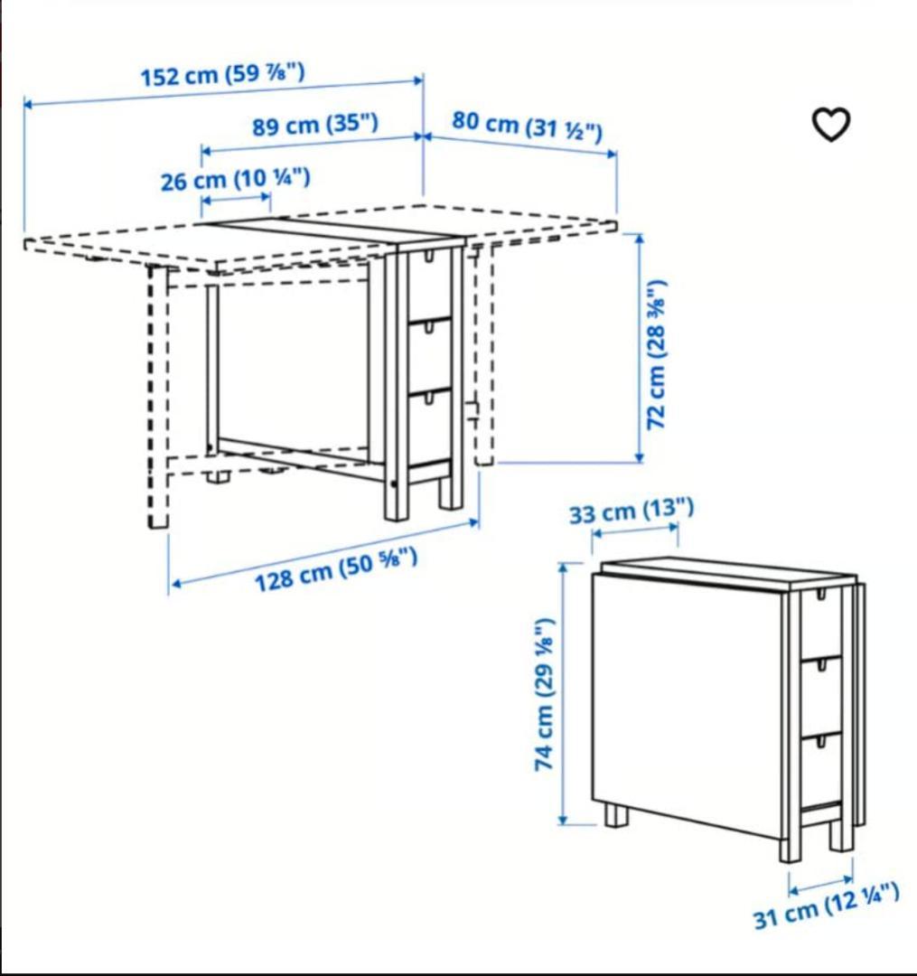 11/22迄イケア 折りたたみダイニングテーブル ノールデン　木目　引き出し付き