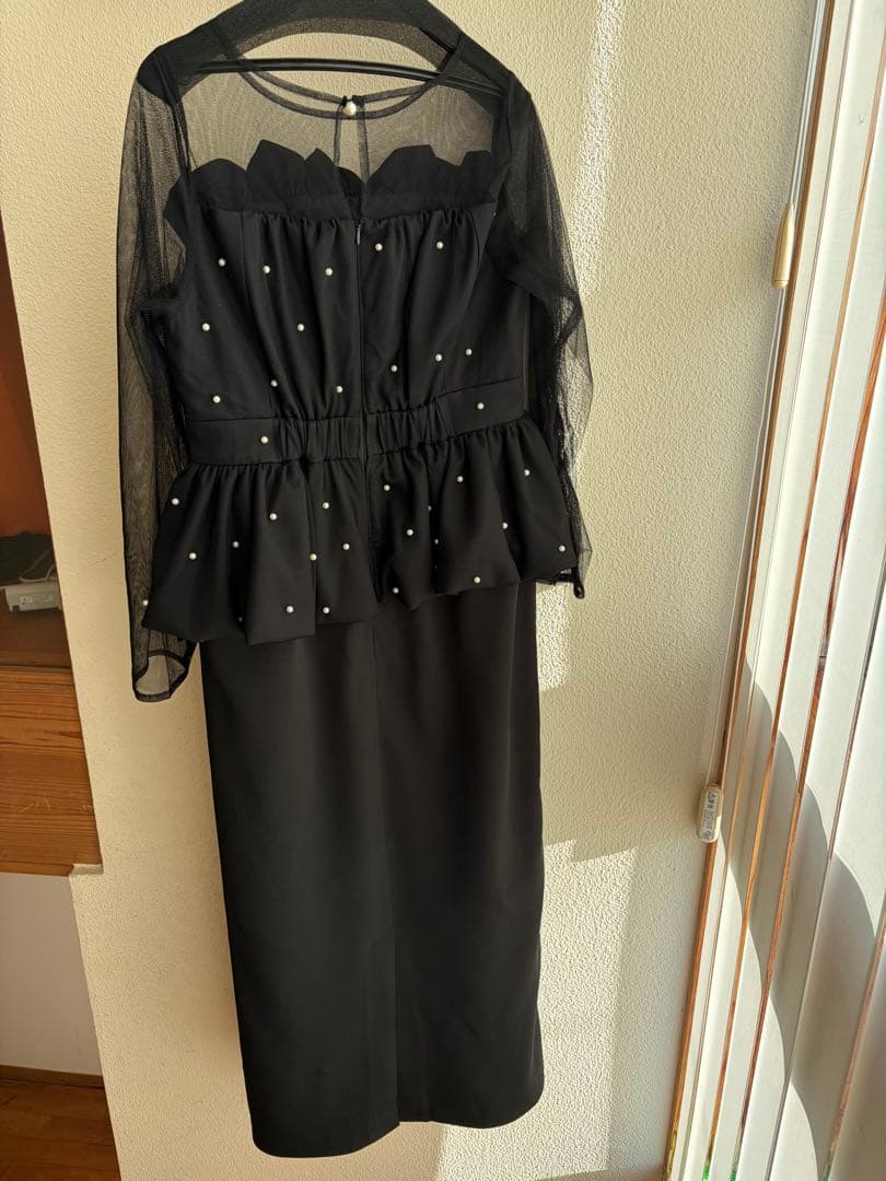 Et.UNiVER 黒 シースルー長袖 ペプラムドレス　M