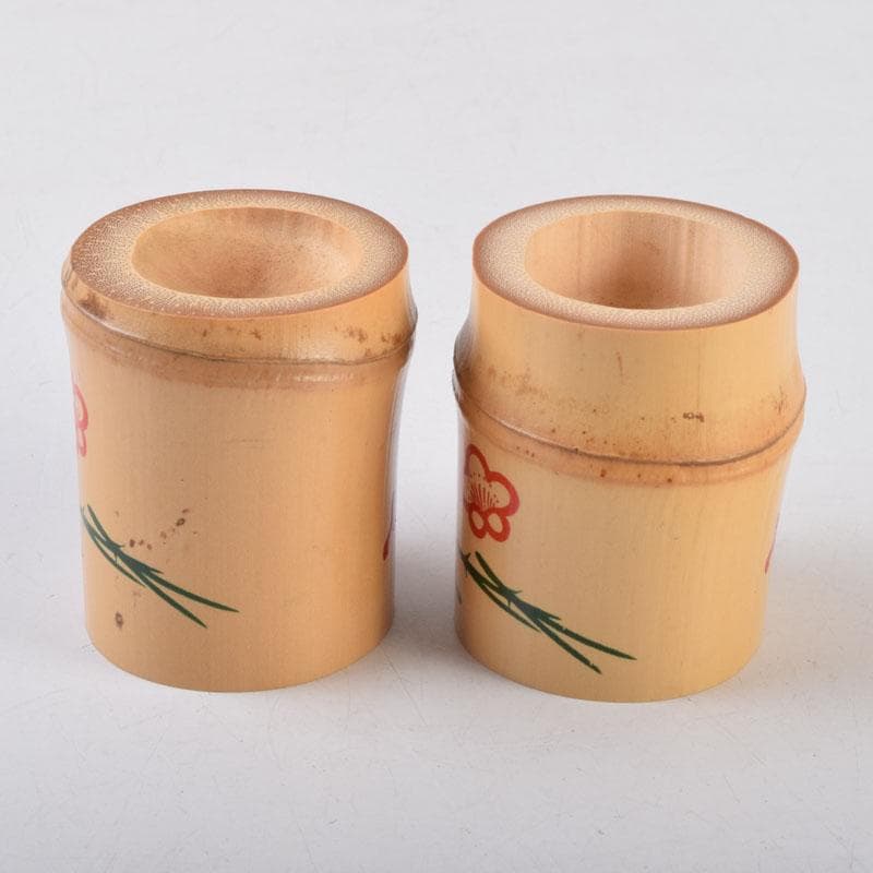 茶道具　黒田正玄作　松竹梅　竹蓋置　一双　表千家十三代即中斎極め箱　V　8698