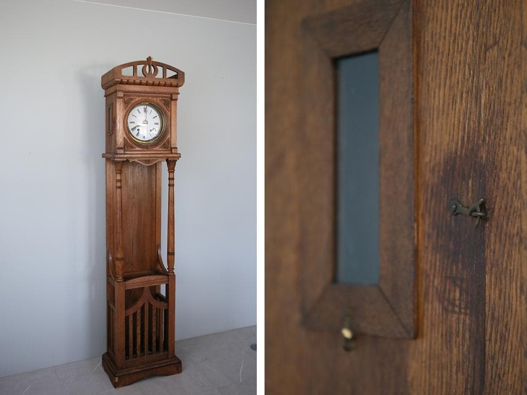 フランスアンティーク古時計/木製柱時計/置時計/レトロクロック(75-163)