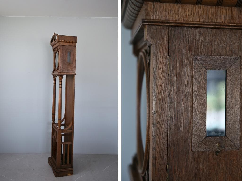 フランスアンティーク古時計/木製柱時計/置時計/レトロクロック(75-163)