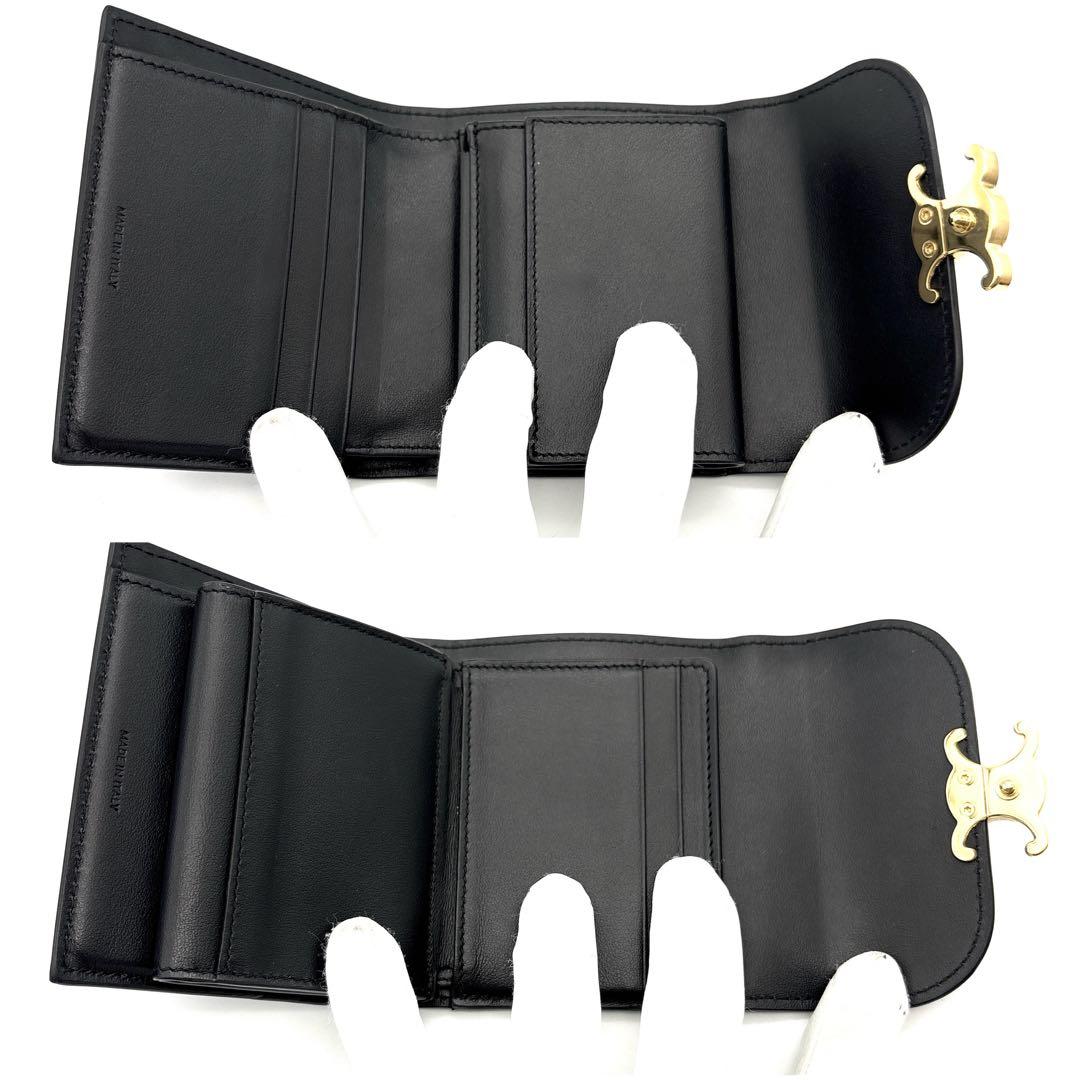 現行◆極美品◆CELINE 三つ折り財布 トリオンフ ブラック ゴールドロゴ