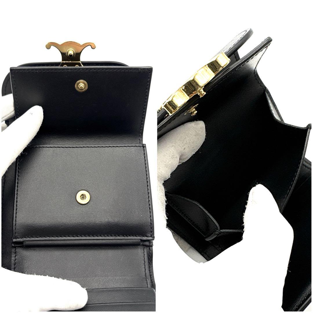 現行◆極美品◆CELINE 三つ折り財布 トリオンフ ブラック ゴールドロゴ
