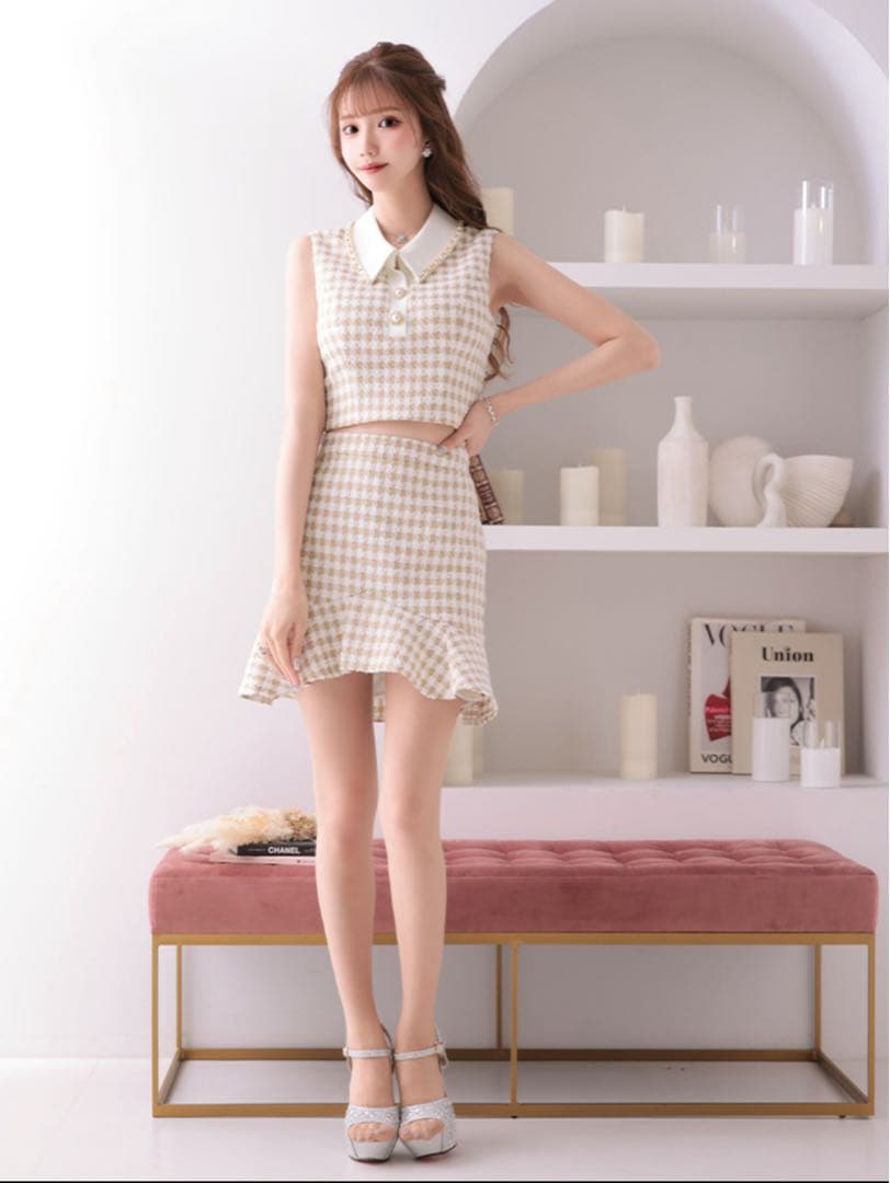 じ*中様 【新品未使用】チェック柄クロップドトップ&フレアスカートセット