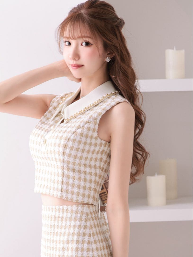 じ*中様 【新品未使用】チェック柄クロップドトップ&フレアスカートセット